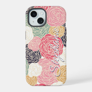 Colourful Floral Bloom Personalized Name iPhone 15 Case