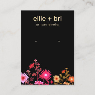 Colourful Floral Boho Black Earring Display Business Card