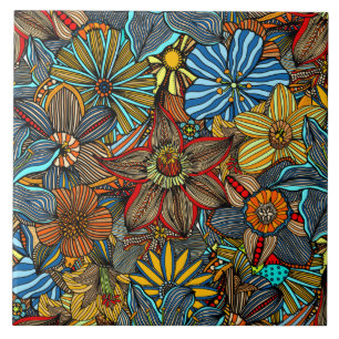 Colourful floral boho flower collage tile