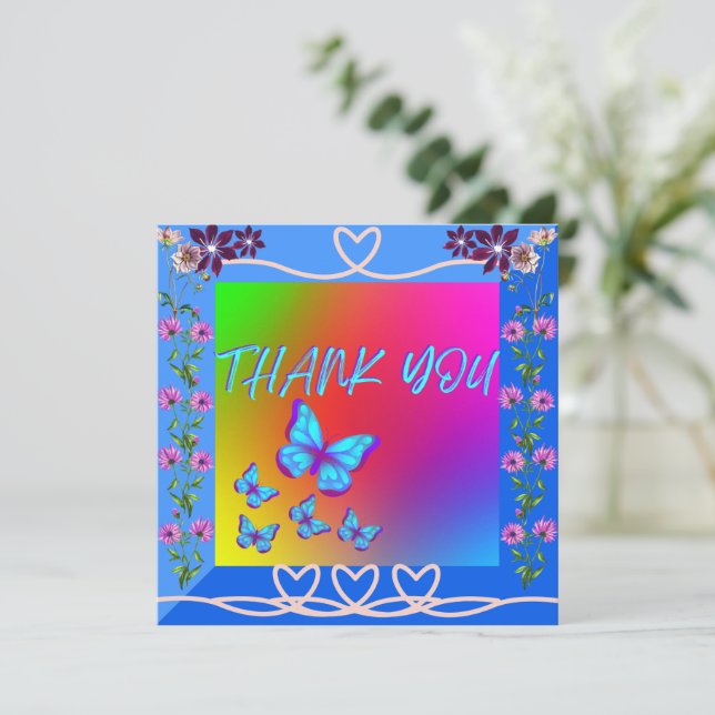 Colourful Floral Boho Gradient Flat Thank You Card (Standing Front)