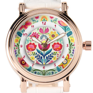 Colourful Floral Boho Painting two crowns  Watch