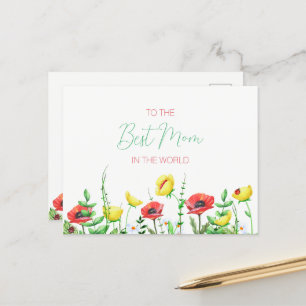 Colourful Floral Border Modern Typography Best Mom Postcard