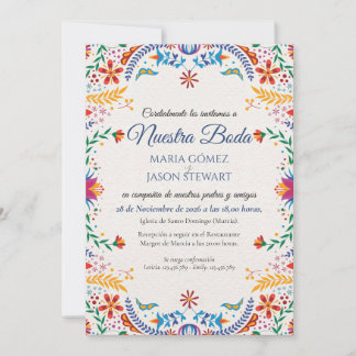 Colourful Floral Botanical Flowers Spanish Wedding Invitation