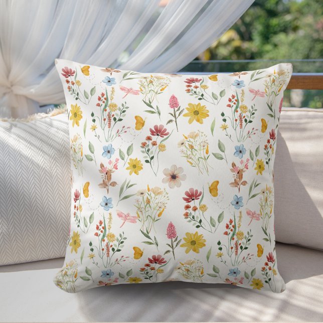 Colourful Floral Botanical Pattern Throw Pillow (Creator Uploaded)