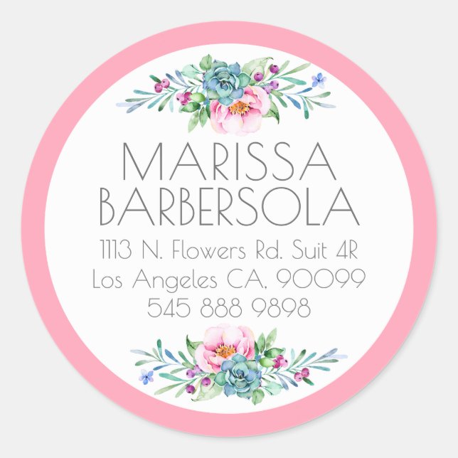 Colourful Floral Bouquer Watercolors Illustration Classic Round Sticker (Front)