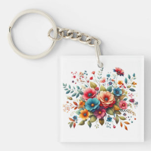 Colourful Floral Bouquet Design-58576 Keychain