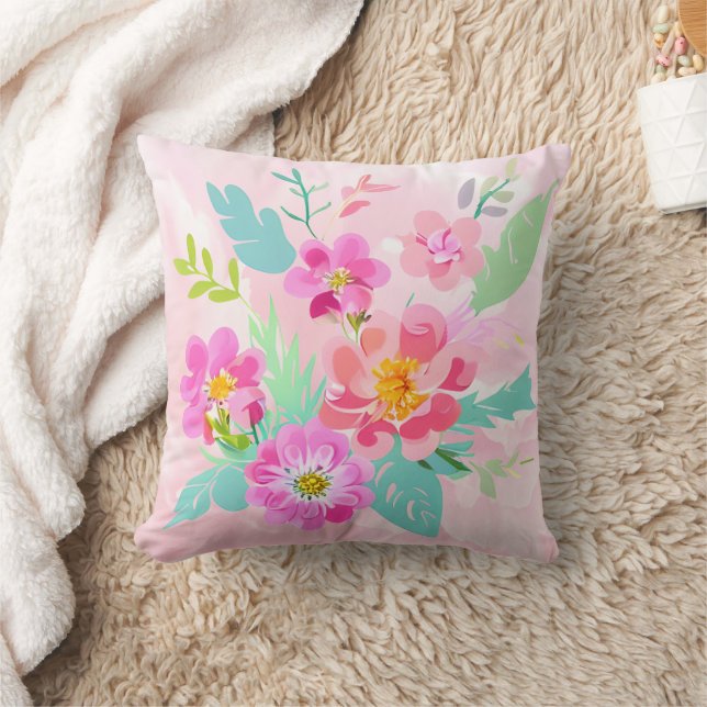 Colourful Floral Bouquet Throw Pillow (Blanket)