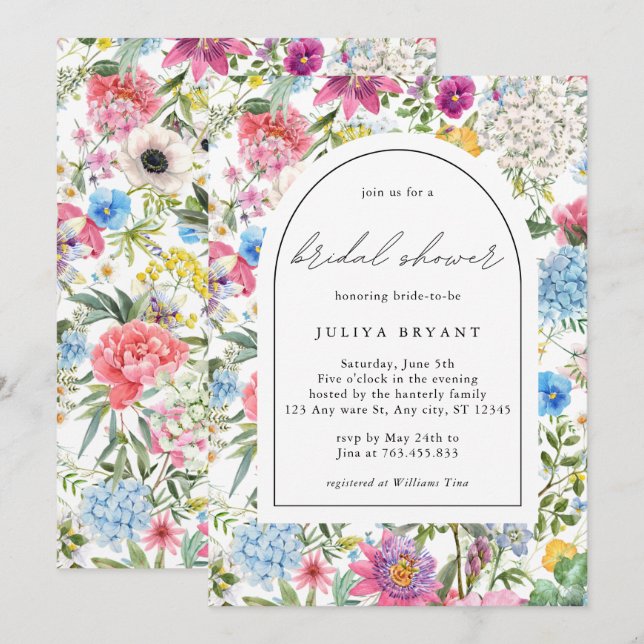 Colourful Floral Bridal Shower  Invitation (Front/Back)