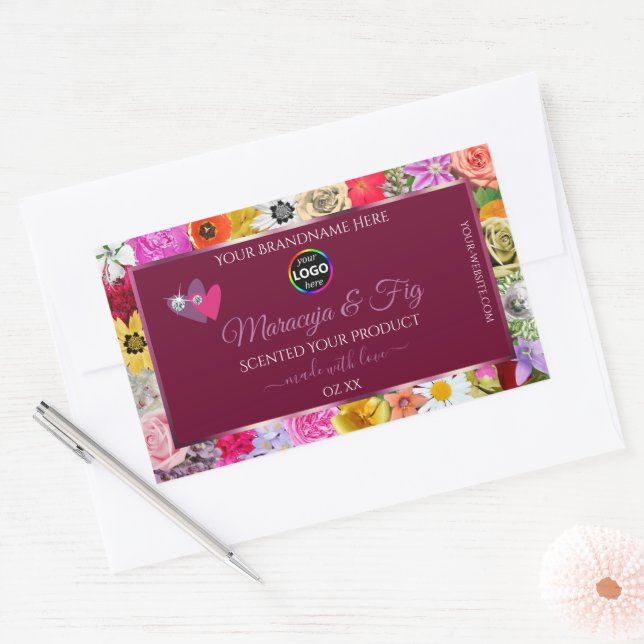Colourful Floral Burgundy Product Label Hearts Log (Envelope)