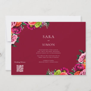 Colourful Floral Burgundy Wedding Invitation
