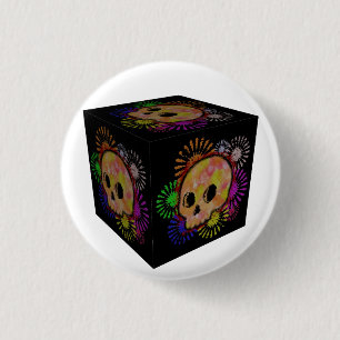 Colourful Floral Burst Skull Watercolor Cube 1 Inch Round Button