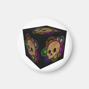 Colourful Floral Burst Skull Watercolor Cube Magnet