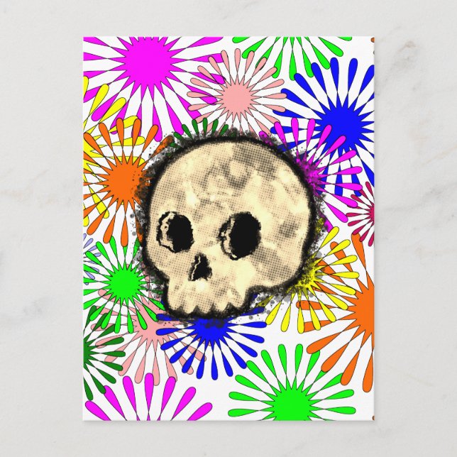 Colourful Floral Burst Skull Watercolor  Postcard (Front)