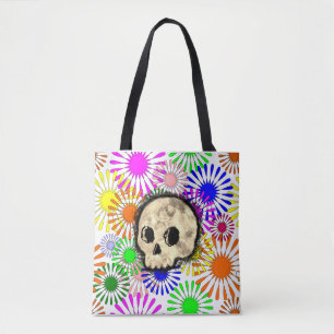 Colourful Floral Burst Skull Watercolor Tote Bag