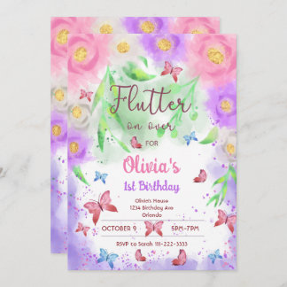Colourful Floral Butterfly Birthday Invitation