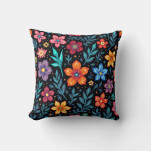 Colourful Floral Button Background Throw Pillow
