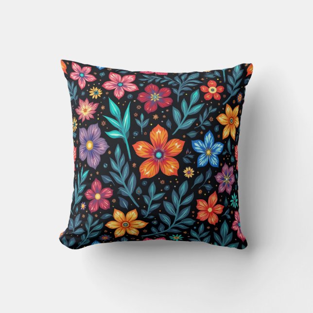Colourful Floral Button Background Throw Pillow (Front)
