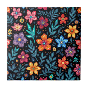 Colourful Floral Button Background Tile