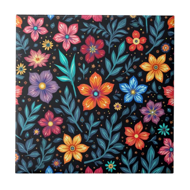 Colourful Floral Button Background Tile (Front)