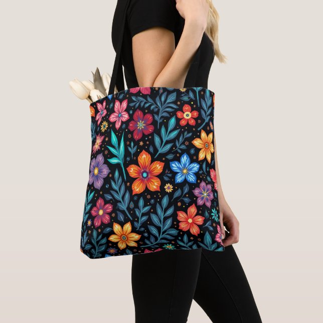 Colourful Floral Button Background Tote Bag (Close Up)
