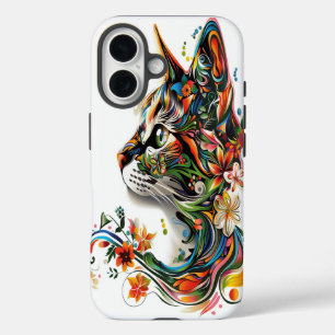 Colourful Floral Cat Art iPhone Case