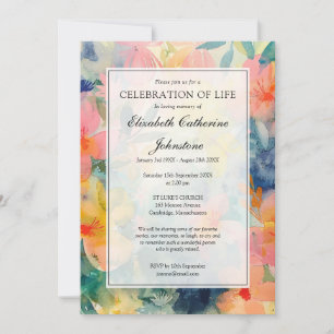 Colourful Floral Celebration Of Life Funeral Invitation
