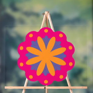 colourful floral circle shapes acrylic sign