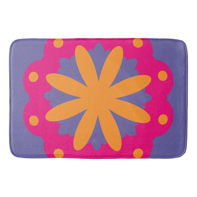 colourful floral circle shapes bath mat (Front)