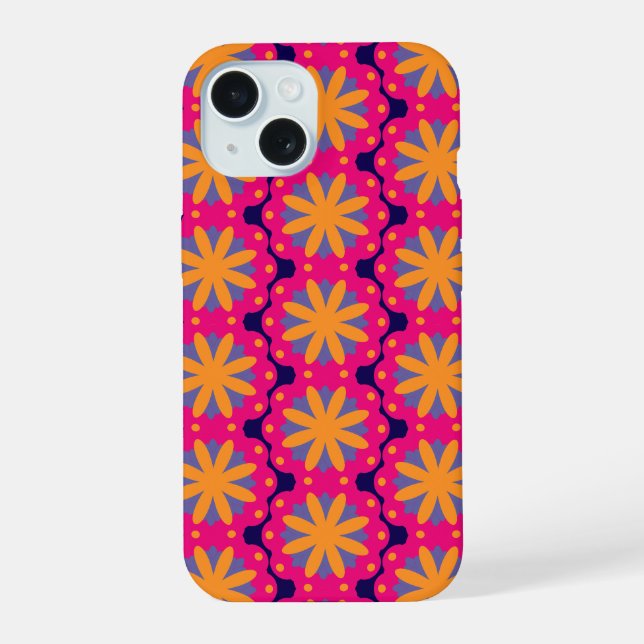 colourful floral circle shapes iPhone 15 case (Back)