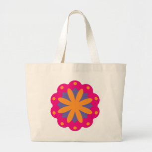 colourful floral circle shapes large tote bag