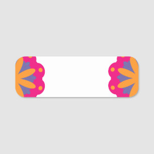 colourful floral circle shapes name tag