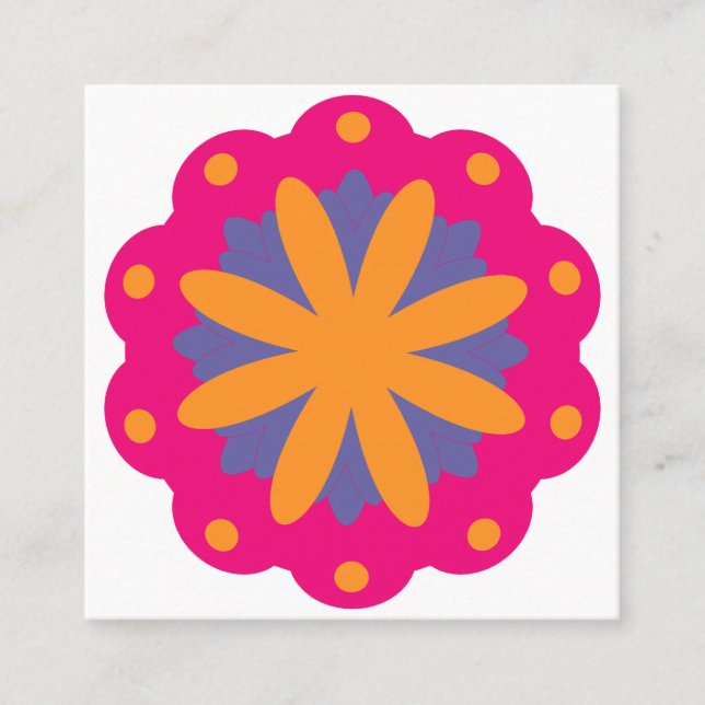 colourful floral circle shapes square business card (Front)