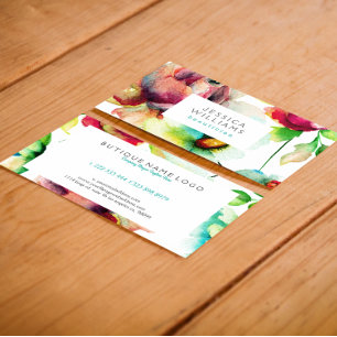 Colourful Floral Collage Watercolors Illustration Business Card