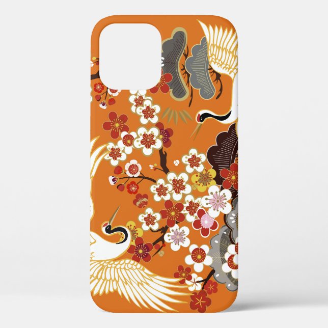 Colourful Floral Cranes Sakura Pattern Case-Mate iPhone Case (Back)