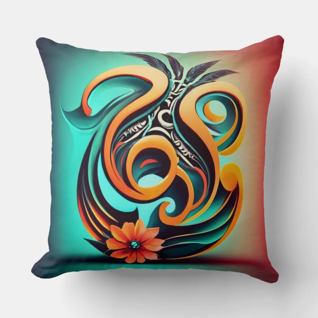 Colourful Floral Curvesions Fu: Nature Harmony Art Throw Pillow (Front)