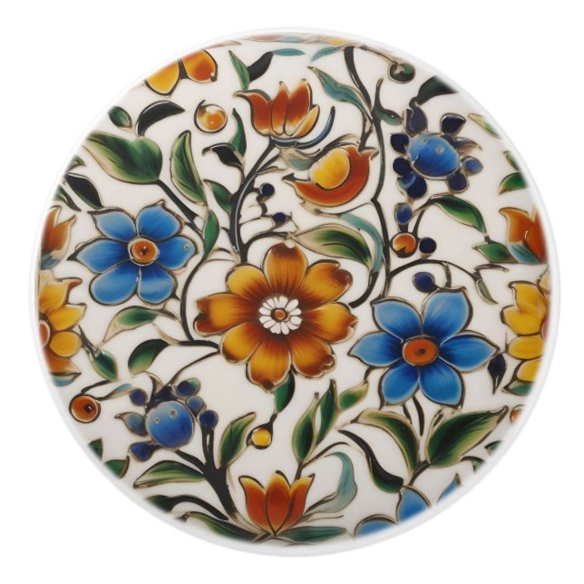 Colourful Floral Custom Ceramic Knob (Front)