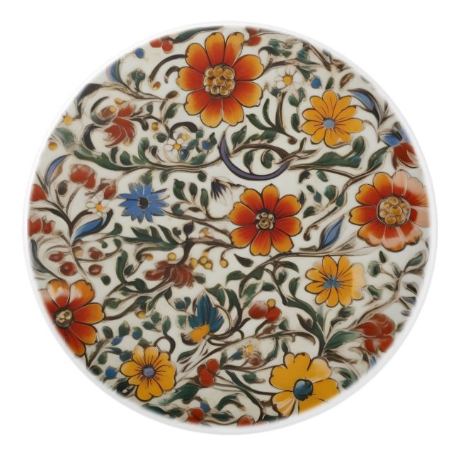 Colourful Floral Custom Ceramic Knob (Front)