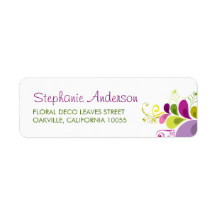 Colourful Floral Deco Leaves Wedding Address Label