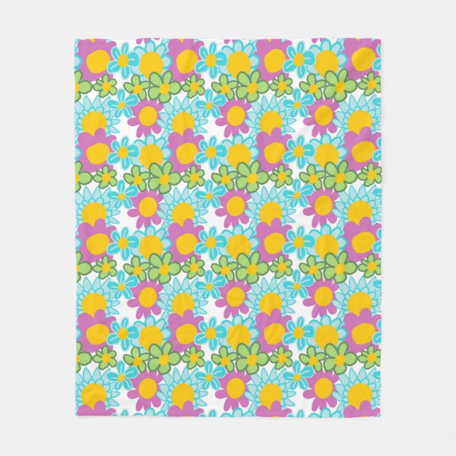 Colourful Floral Design Fleece Blanket (Front)