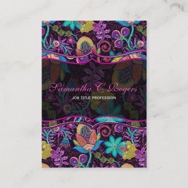 Colourful Floral Design Glass-Beads Look Business Card (Front)
