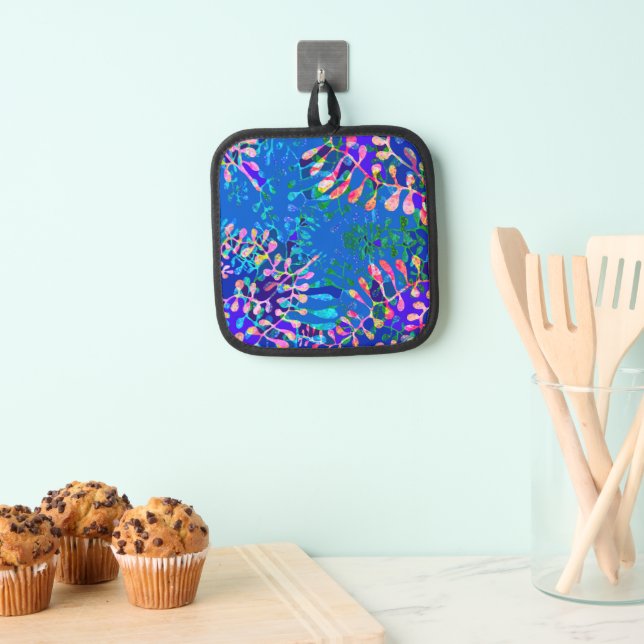 Colourful Floral Design Oven Mitt Pot Holder (Insitu(Hanging))