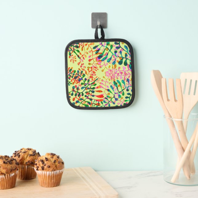 Colourful Floral Design Oven Mitt Pot Holder (Insitu(Hanging))