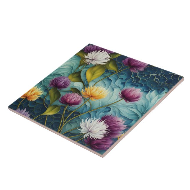 Colourful Floral Design With Vivid Leaves Tile (Side)