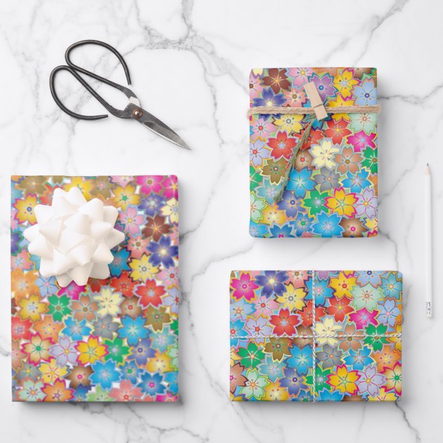 Colourful Floral Design Wrapping Paper Sheets (Front)