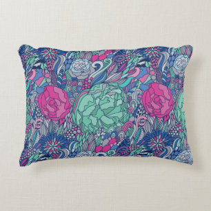 Colourful Floral Doodle Pattern Accent Pillow