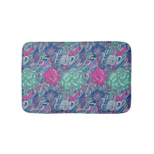 Colourful Floral Doodle Pattern Bath Mat