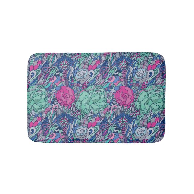 Colourful Floral Doodle Pattern Bath Mat (Front)
