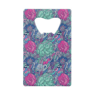 Colourful Floral Doodle Pattern Credit Card Bottle Opener