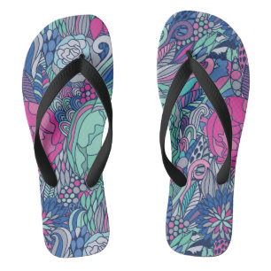 Colourful Floral Doodle Pattern Flip Flops