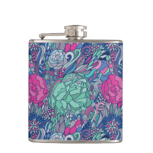 Colourful Floral Doodle Pattern Hip Flask